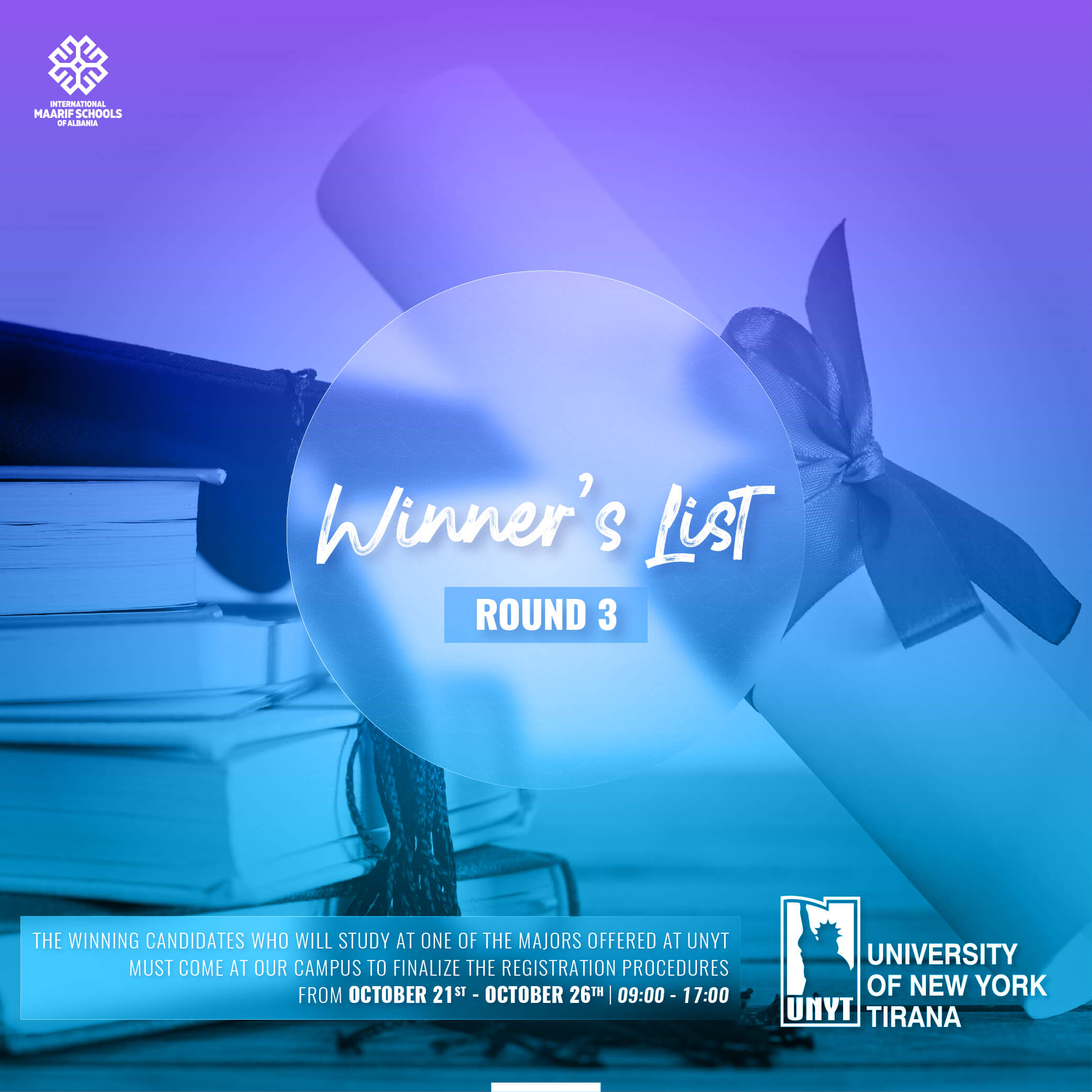 UNYT’s Winners List for the new academic year 2021-2022 | 3rd ROUND